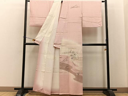 平和屋着物■訪問着　駒刺繍　檜扇花文　暈し染め　金銀彩　正絹　逸品　BAAY3906hj