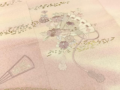 平和屋着物■訪問着　駒刺繍　檜扇花文　暈し染め　金銀彩　正絹　逸品　BAAY3906hj