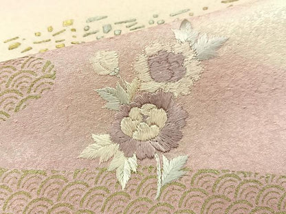 平和屋着物■訪問着　駒刺繍　檜扇花文　暈し染め　金銀彩　正絹　逸品　BAAY3906hj