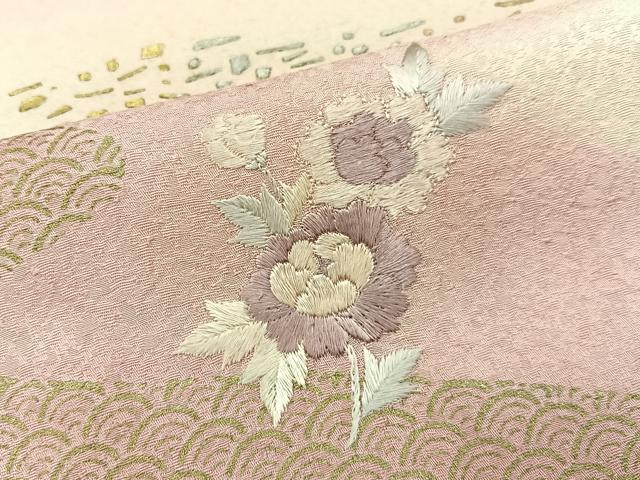 平和屋着物■訪問着　駒刺繍　檜扇花文　暈し染め　金銀彩　正絹　逸品　BAAY3906hj