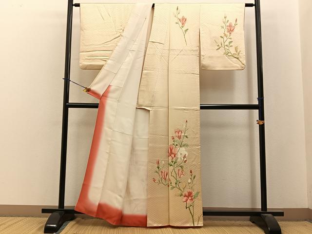 平和屋着物■訪問着　手描き　草花文　正絹　逸品　BAAY3908hj