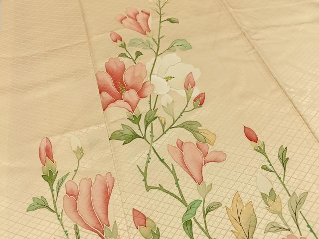 平和屋着物■訪問着　手描き　草花文　正絹　逸品　BAAY3908hj