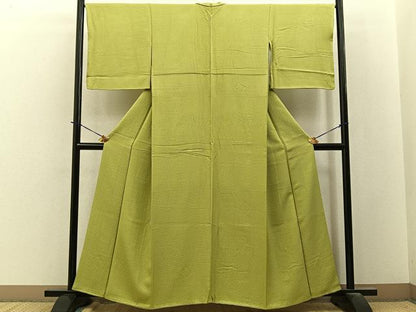 平和屋着物■上質な色無地　鹿の子地紋　抹茶色　正絹　逸品　BAAY3910hj