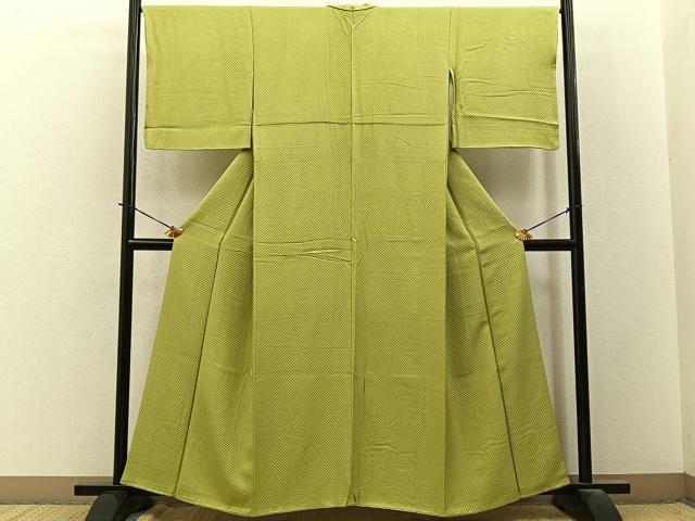 平和屋着物■上質な色無地　鹿の子地紋　抹茶色　正絹　逸品　BAAY3910hj
