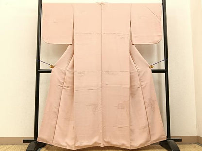 平和屋着物■上質な色無地　舞蝶地紋　肌色　正絹　逸品　BAAY3911hj
