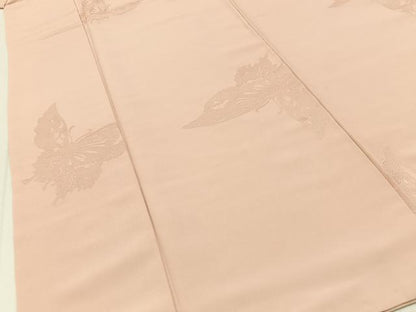 平和屋着物■上質な色無地　舞蝶地紋　肌色　正絹　逸品　BAAY3911hj