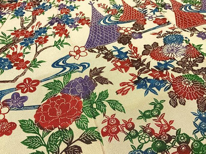 平和屋着物●訪問着　型染め　流水花文　鬼しぼ縮緬　正絹　逸品　BAAY3913hj