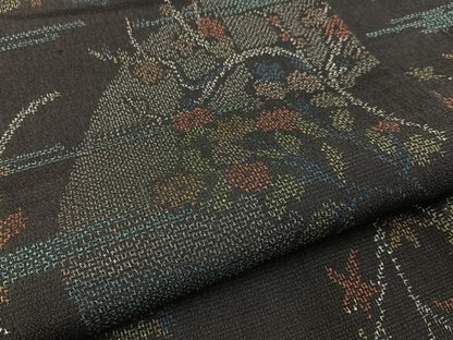平和屋着物●本塩沢　エ霞枝花文　正絹　逸品　未使用　BAAY3916hj