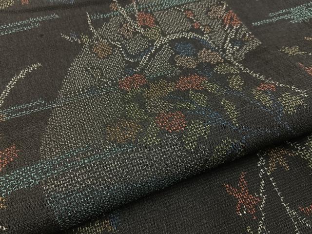 平和屋着物●本塩沢　エ霞枝花文　正絹　逸品　未使用　BAAY3916hj