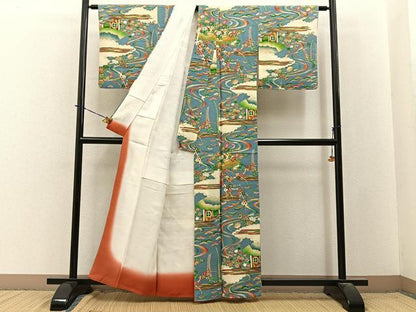 平和屋着物■上質な小紋　松竹梅　風景花文　金彩　正絹　逸品　BAAY3918hj
