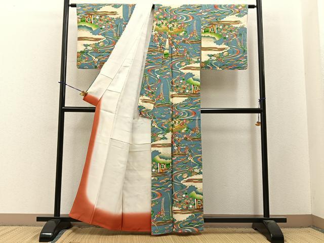 平和屋着物■上質な小紋　松竹梅　風景花文　金彩　正絹　逸品　BAAY3918hj