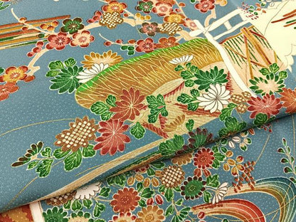 平和屋着物■上質な小紋　松竹梅　風景花文　金彩　正絹　逸品　BAAY3918hj