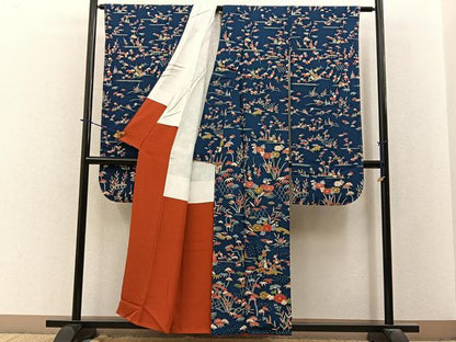 平和屋着物■豪華振袖　松竹梅　風景花文　鬼しぼ縮緬　正絹　逸品　未使用　BAAY3919hj