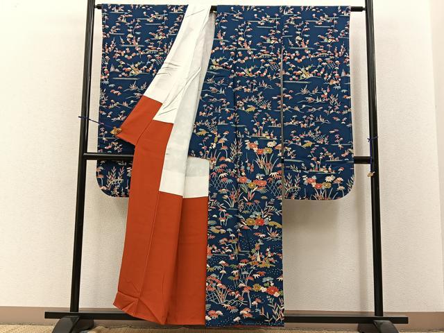 平和屋着物■豪華振袖　松竹梅　風景花文　鬼しぼ縮緬　正絹　逸品　未使用　BAAY3919hj