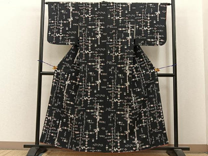 平和屋着物■上質な小紋　吉祥花文　黒地　正絹　逸品　BAAY3920hj