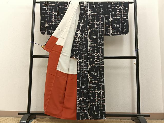 平和屋着物■上質な小紋　吉祥花文　黒地　正絹　逸品　BAAY3920hj