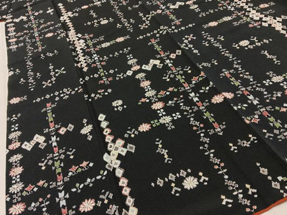 平和屋着物■上質な小紋　吉祥花文　黒地　正絹　逸品　BAAY3920hj