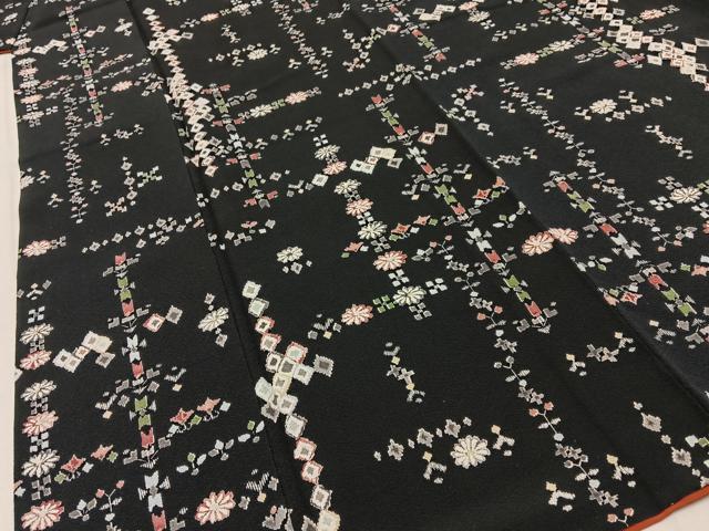 平和屋着物■上質な小紋　吉祥花文　黒地　正絹　逸品　BAAY3920hj