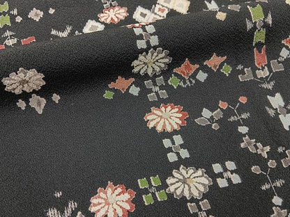平和屋着物■上質な小紋　吉祥花文　黒地　正絹　逸品　BAAY3920hj
