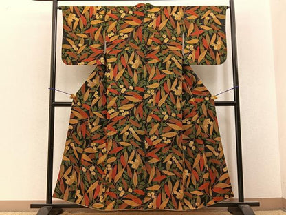 平和屋着物■上質な小紋　草花文　黒地　正絹　逸品　BAAY3922hj