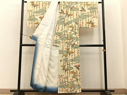 平和屋着物■上質な小紋　型染め　流水花蝶文　正絹　逸品　BAAY3926hj