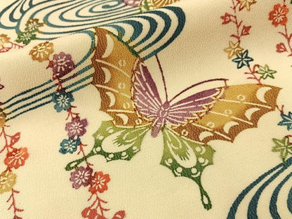 平和屋着物■上質な小紋　型染め　流水花蝶文　正絹　逸品　BAAY3926hj