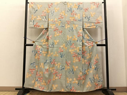 平和屋着物■上質な小紋　紬地　型染め　桐　正絹　逸品　BAAY3927hj