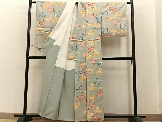 平和屋着物■上質な小紋　紬地　型染め　桐　正絹　逸品　BAAY3927hj