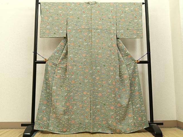 平和屋着物■上質な小紋　型染め　花鳥文　正絹　逸品　BAAY3938hj