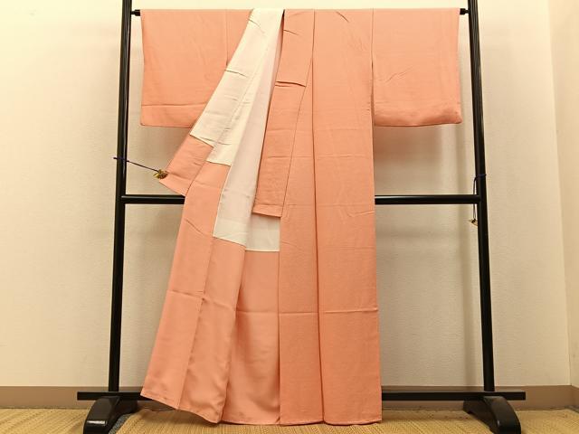 平和屋着物■上質な色無地　紋意匠　赤香色　正絹　逸品　BAAY3940hj