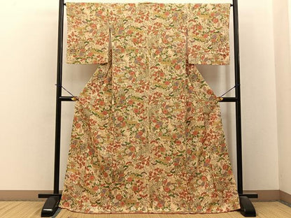 平和屋着物■上質な小紋　扇面花文　ロング丈　正絹　逸品　BAAY3944hj