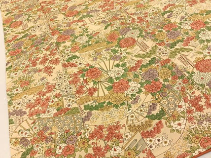 平和屋着物■上質な小紋　扇面花文　ロング丈　正絹　逸品　BAAY3944hj