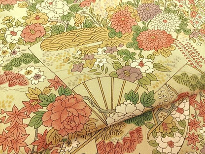 平和屋着物■上質な小紋　扇面花文　ロング丈　正絹　逸品　BAAY3944hj