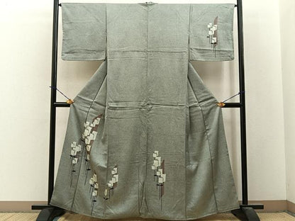 平和屋着物■訪問着　草花文　たたき染め　正絹　逸品　BAAY3948hj