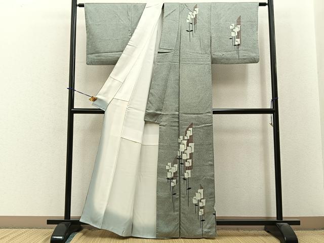 平和屋着物■訪問着　草花文　たたき染め　正絹　逸品　BAAY3948hj