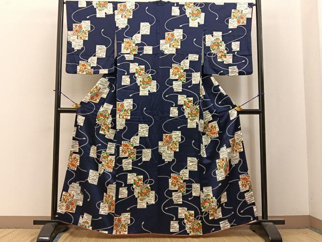 平和屋着物■上質な小紋　破れ色紙花文　正絹　逸品　BAAY3950hj
