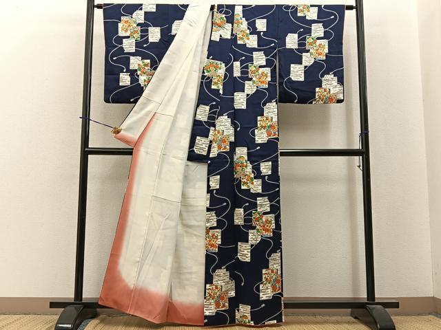 平和屋着物■上質な小紋　破れ色紙花文　正絹　逸品　BAAY3950hj