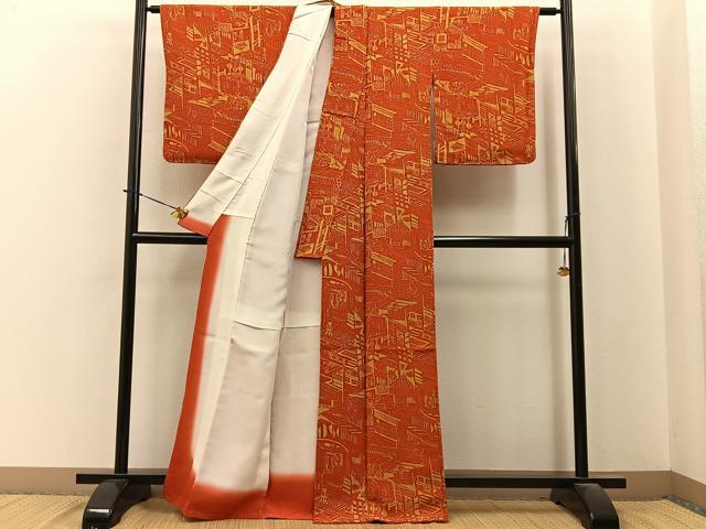 平和屋着物■上質な小紋　風景文　鬼しぼ縮緬　正絹　逸品　未使用　BAAY3951hj