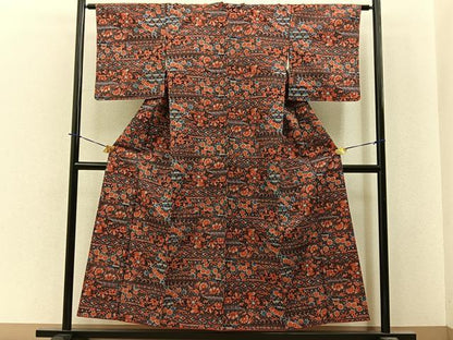 平和屋着物■上質な紬　花唐草文　正絹　逸品　BAAY3955hj
