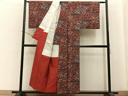 平和屋着物■上質な紬　花唐草文　正絹　逸品　BAAY3955hj