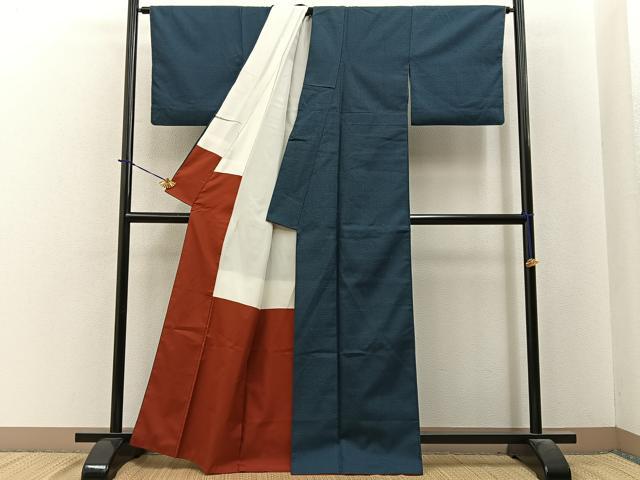 平和屋着物■上質な紬　アンサンブル　100亀甲　総詰め　正絹　逸品　BAAY3956hj