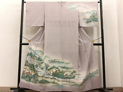平和屋着物■訪問着　作家物　手描き　風景花文　暈し染め　金銀彩　正絹　逸品　BAAY3964hj