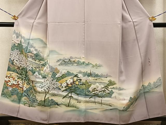 平和屋着物■訪問着　作家物　手描き　風景花文　暈し染め　金銀彩　正絹　逸品　BAAY3964hj
