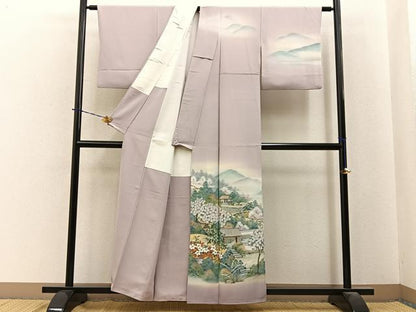 平和屋着物■訪問着　作家物　手描き　風景花文　暈し染め　金銀彩　正絹　逸品　BAAY3964hj