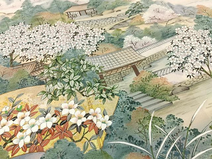 平和屋着物■訪問着　作家物　手描き　風景花文　暈し染め　金銀彩　正絹　逸品　BAAY3964hj