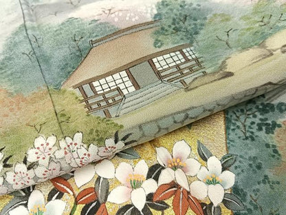 平和屋着物■訪問着　作家物　手描き　風景花文　暈し染め　金銀彩　正絹　逸品　BAAY3964hj