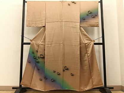 平和屋着物●染色作家　青木龍雲　訪問着　手描き　水玉　暈し染め　金彩　正絹　逸品　BAAY3965hj