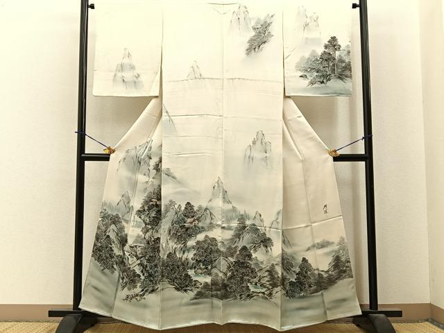 平和屋着物●日本画家　濡れ描き友禅作家　高橋峰陵　訪問着　手描き　風景文　暈し染め　正絹　逸品　BAAY3968hj