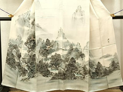 平和屋着物●日本画家　濡れ描き友禅作家　高橋峰陵　訪問着　手描き　風景文　暈し染め　正絹　逸品　BAAY3968hj
