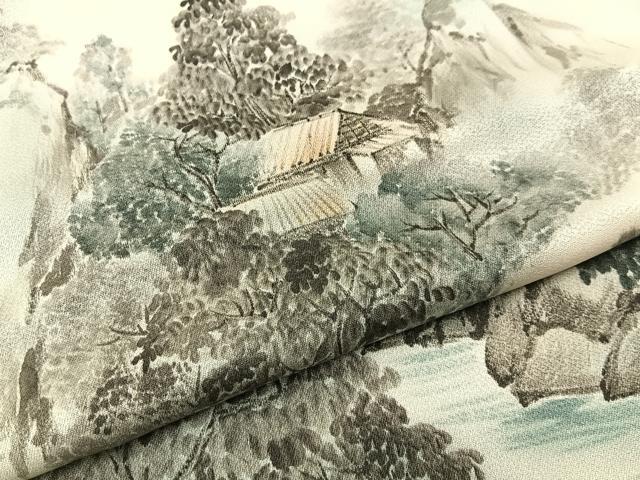 平和屋着物●日本画家　濡れ描き友禅作家　高橋峰陵　訪問着　手描き　風景文　暈し染め　正絹　逸品　BAAY3968hj